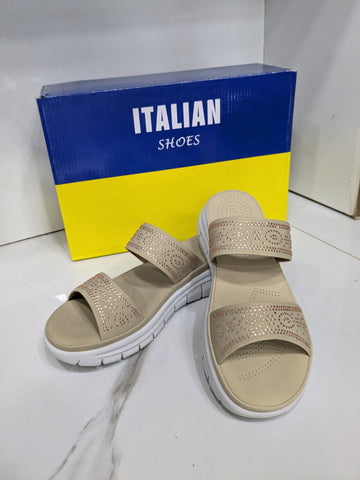 IT-64 Women’s Slides – Beige with Rhinestone Detailing